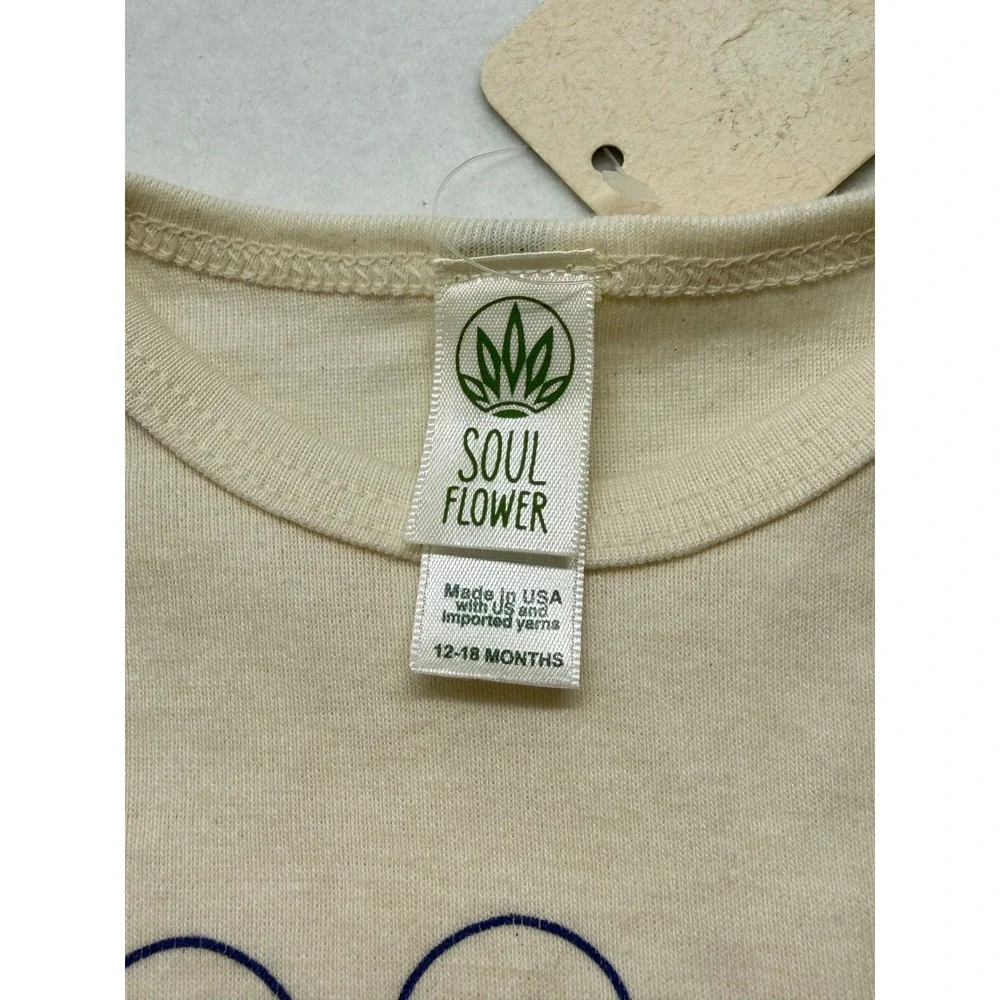 Soul Flower 100% Organic Cotton Baby Bodysuit Cream 12-18 Months NWT New